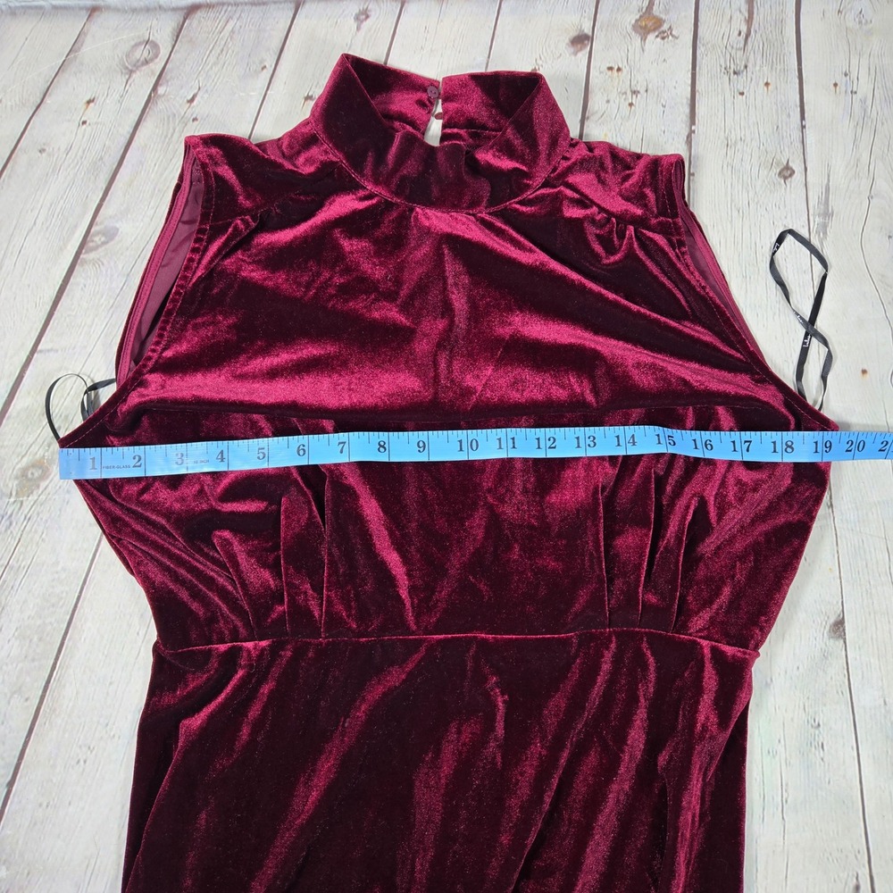 Lulus Classic Elegance Wine Red Velvet Sleeveless Mock Neck Maxi Dress Large - Picture 9 of 10
